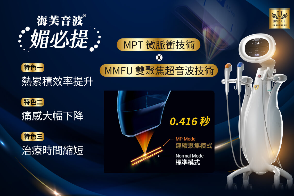 第四代旗艦機型媚必提 MPT 應運而生。MPT 代表 Micro Pulsed Technology，這項微脈衝技術徹底改變了超音波能量的輸出模式。